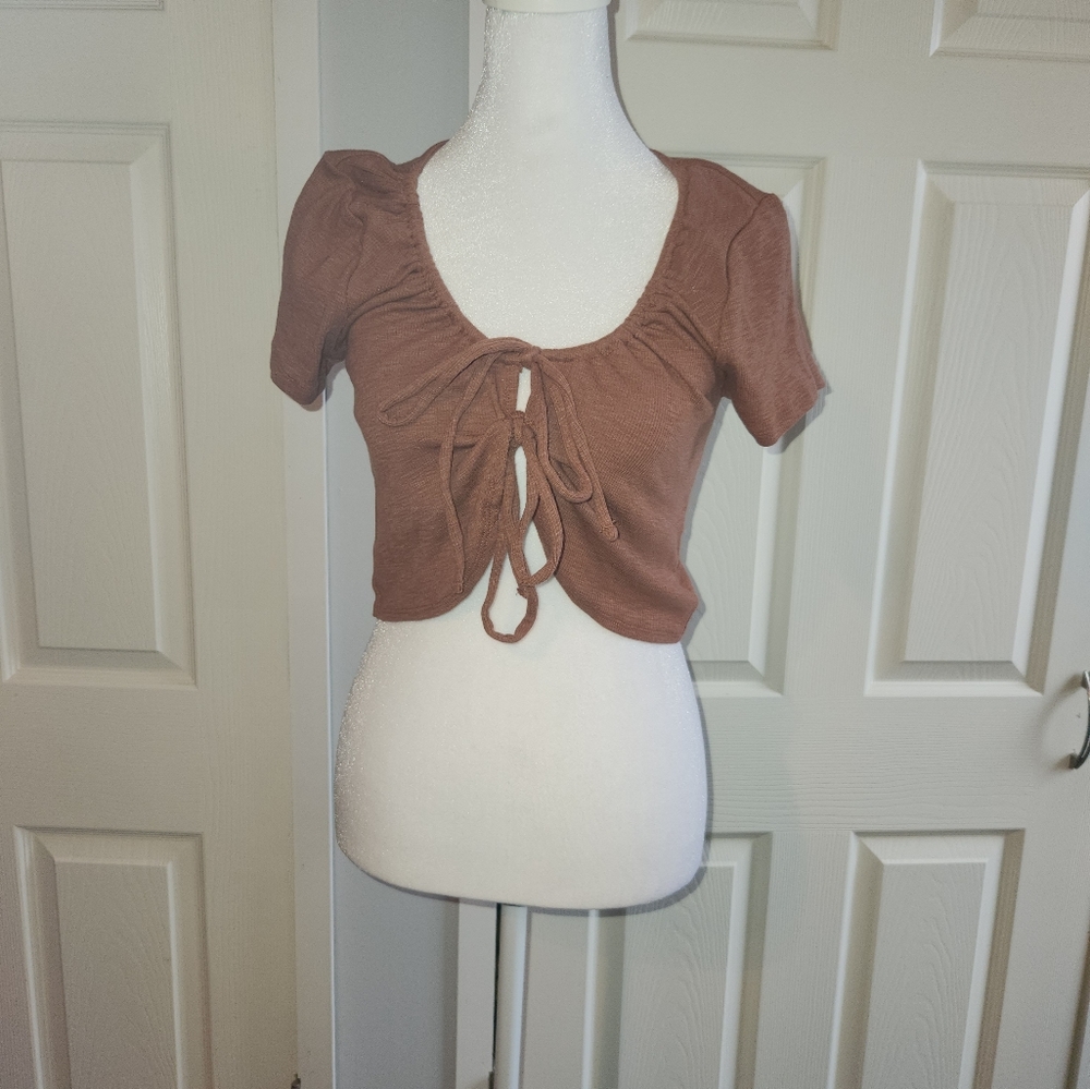 Aeropostale Tie Front Crop Top Brown Size Medium